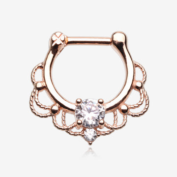 Rose Gold Turan Sparkle Septum Clicker Ring-Clear Gem